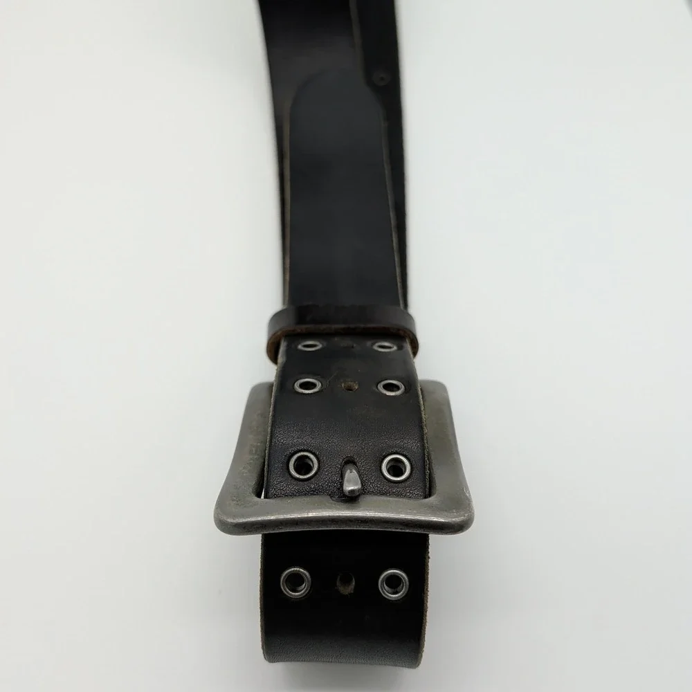 Y2K Leather Belt Dark Brown Double Grommet Banana Republic Genuine Italian Sz 34